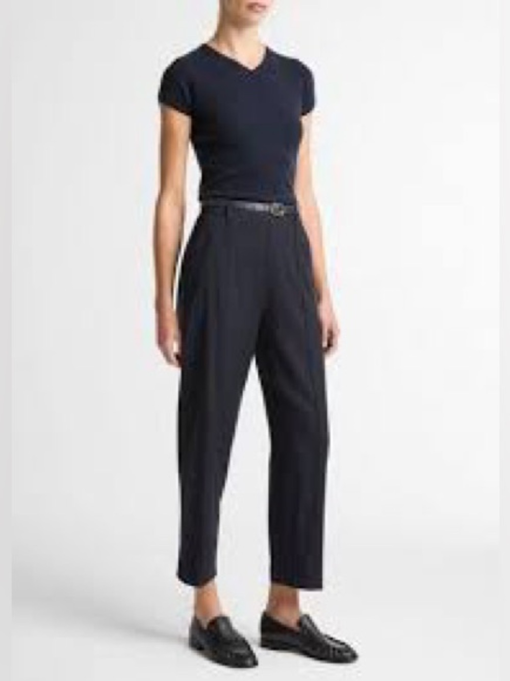 Vince | Black High-Waist Cropped Tapered Pull On Pants